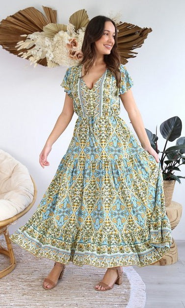 Womens Boho Casual Loose Rayon Maxi Dress Long Sleeve V Neck Long Dresses -  Walmart.com