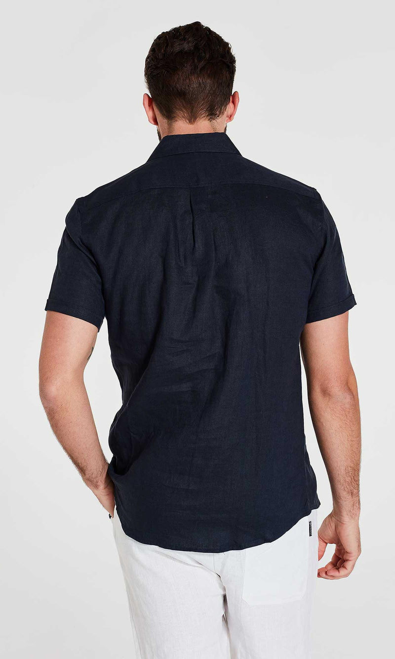 Linen Shirt Short Sleeve Navy
