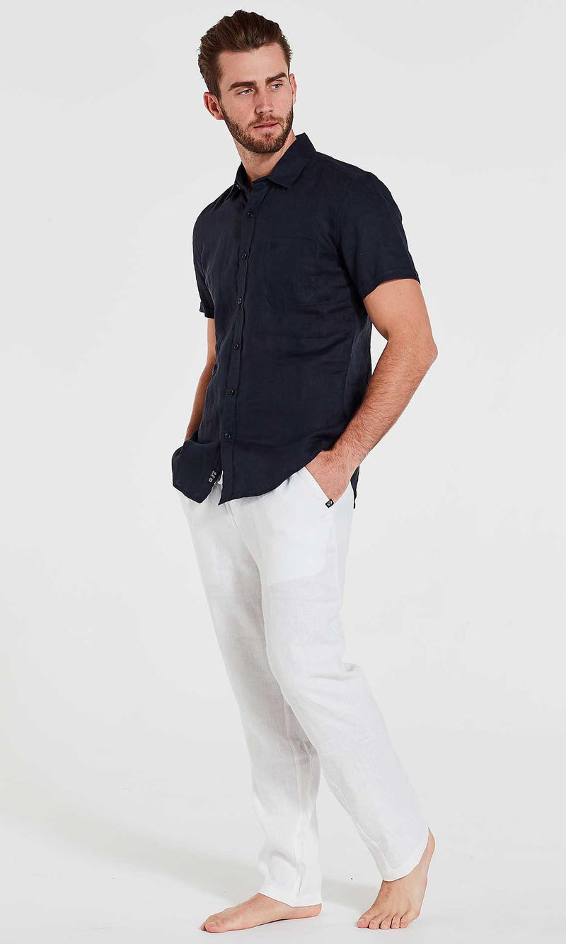 Linen Shirt Short Sleeve Navy