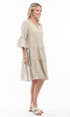 Pure Linen Dress Layers Frill Sleeve. More Colours