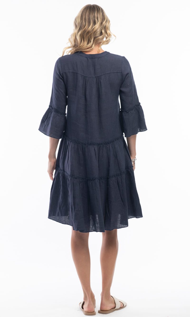Pure Linen Dress Layers Frill Sleeve. More Colours