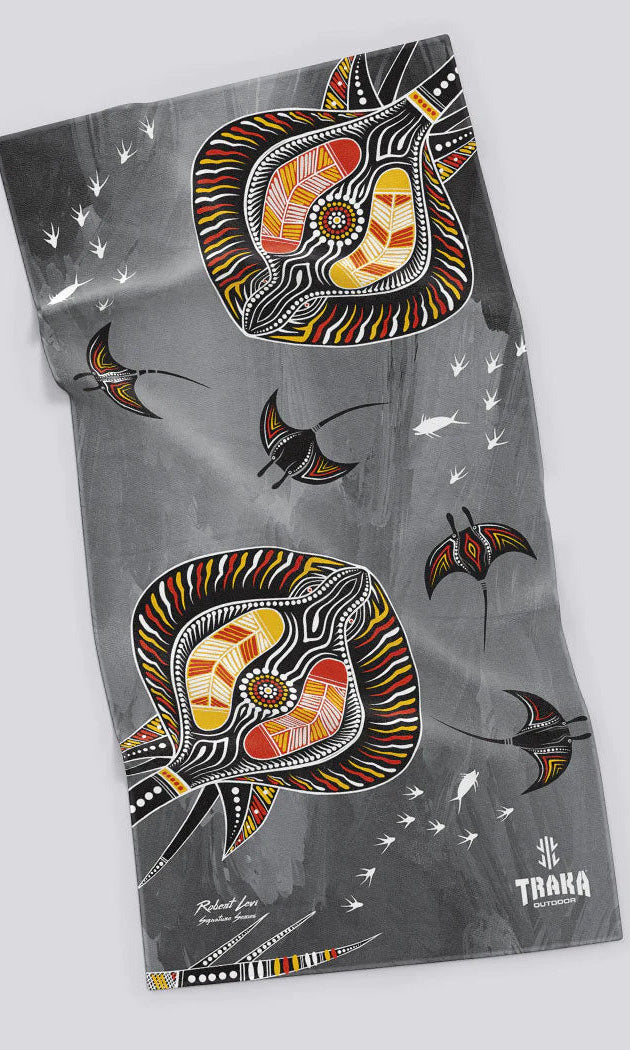 Aboriginal Art 100% Cotton Premium Beach Towel Stingray Fever