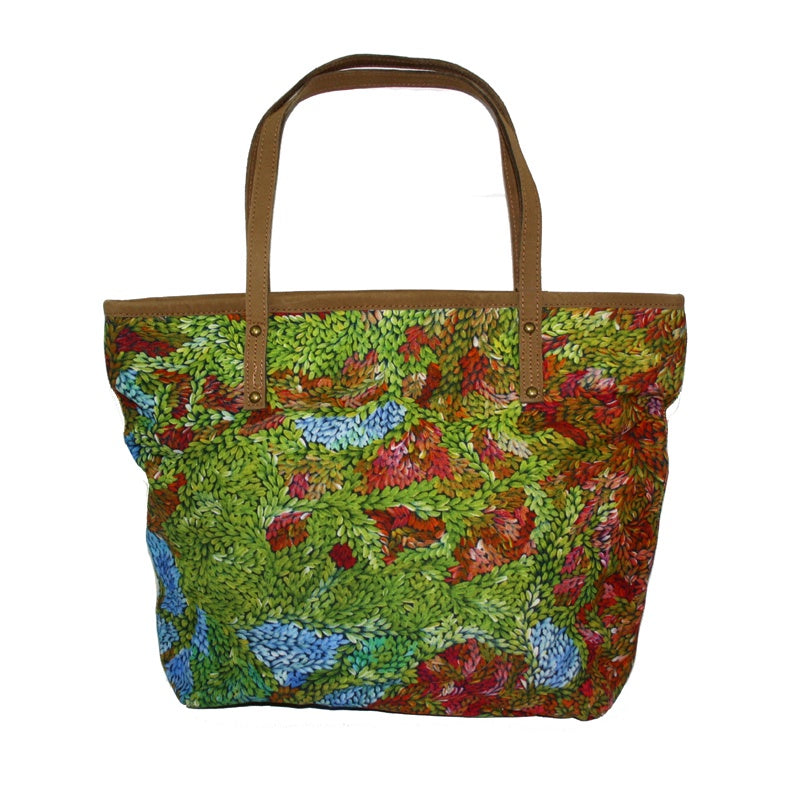 Aboriginal Art Tote Bag Leather Trimmed by Patricia Multa