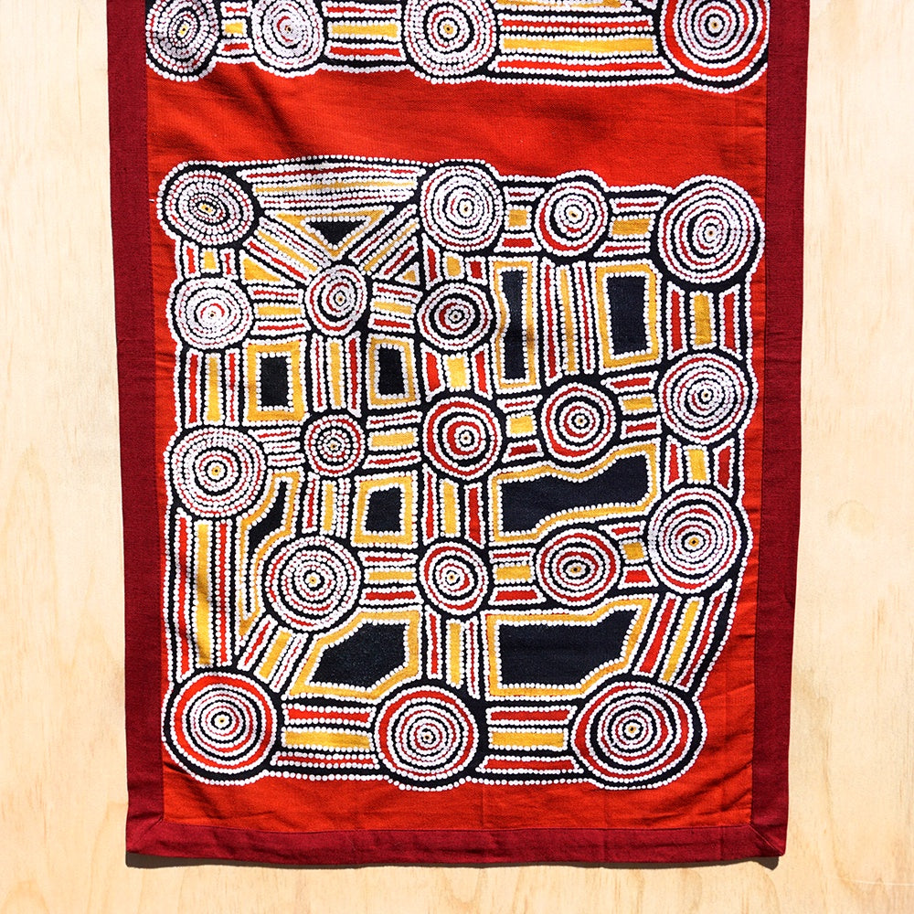 Aboriginal Art Cotton Table Runner by Surparkra Jugadai