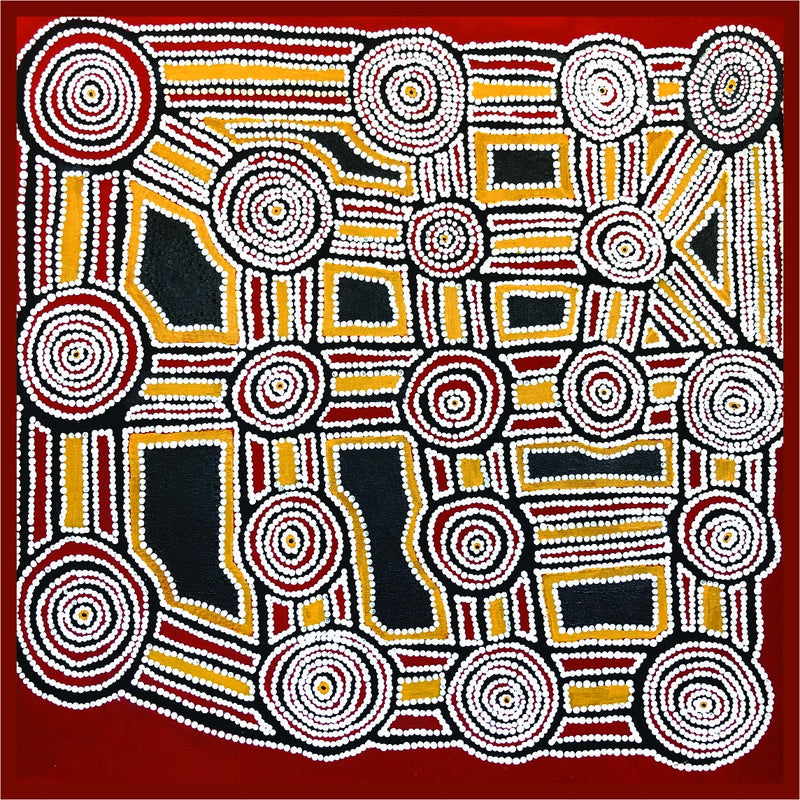 Aboriginal Art Cotton Tablecloth Square by Surparkra Jugadai