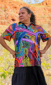 Aboriginal Art Ladies Fitted Polo Woka Land-Ground