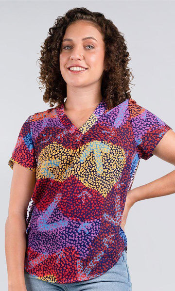 Aboriginal Art V-Neck Short Sleeve Woman's Blouse Yankirri Jukurrpa ...