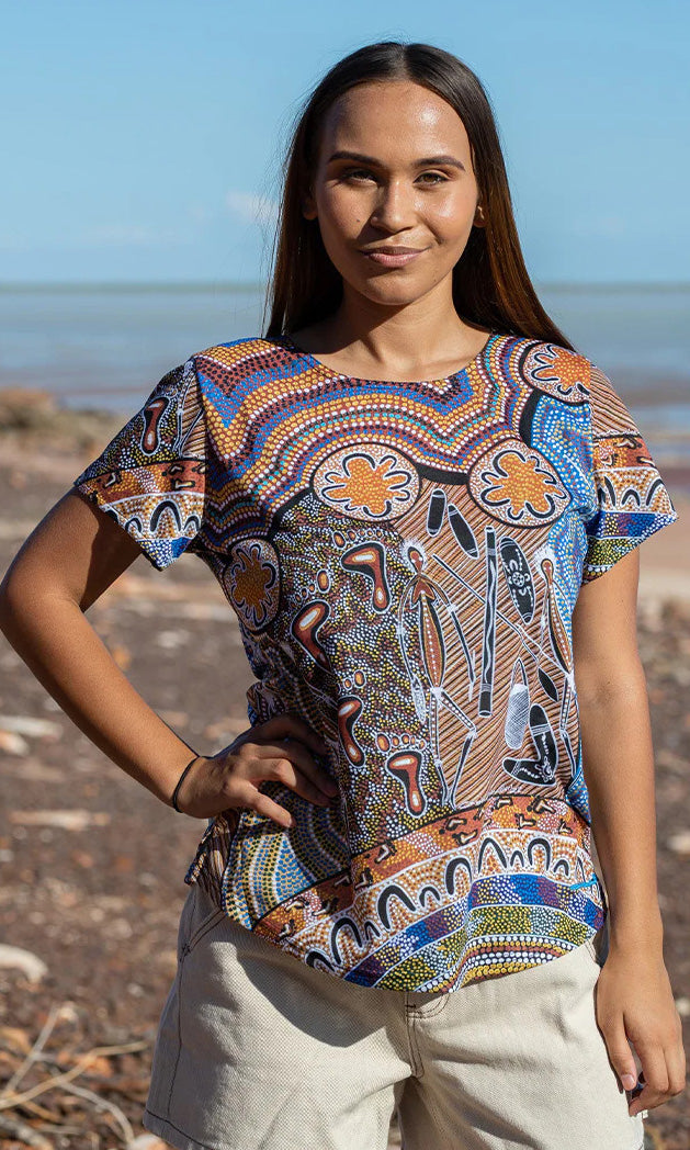 Aboriginal Art Fashion Top Walking Together