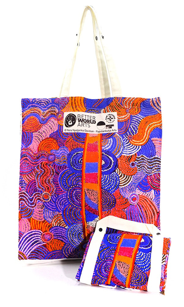Aboriginal Art Cotton Foldable Shopping Bag by Nora Nyutjanka Davidson