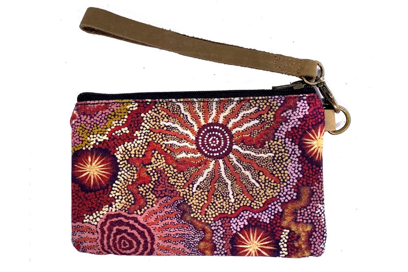 Aboriginal Art Canvas Pouch with Leather Strap by Damien & Yilpi Marks