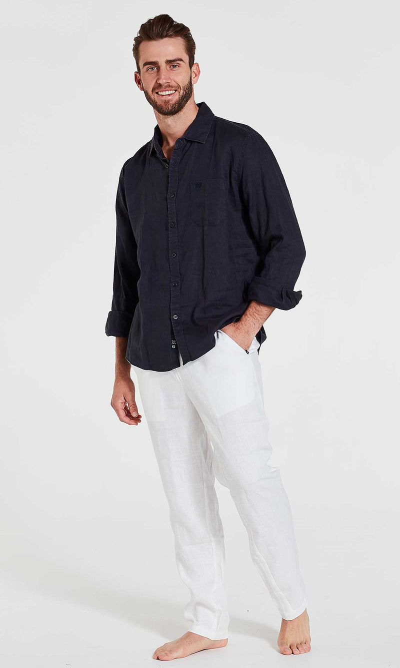 Linen Shirt Long Sleeve Navy