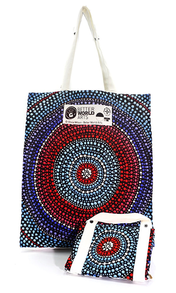 Aboriginal Art Cotton Foldable Shopping Bag by Olivia Wilson