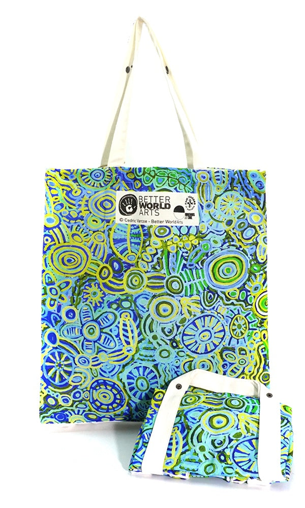 Aboriginal Art Cotton Foldable Shopping Bag by Cedric Varcoe