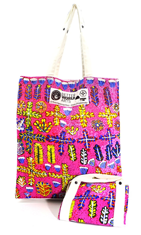 Aboriginal Art Cotton Foldable Shopping Bag by Rosie Ross