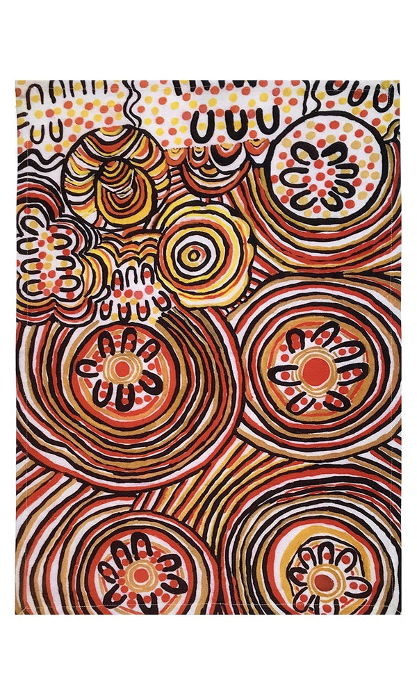 Aboriginal Art Cotton Tea Towel by Jeanie A Uluru