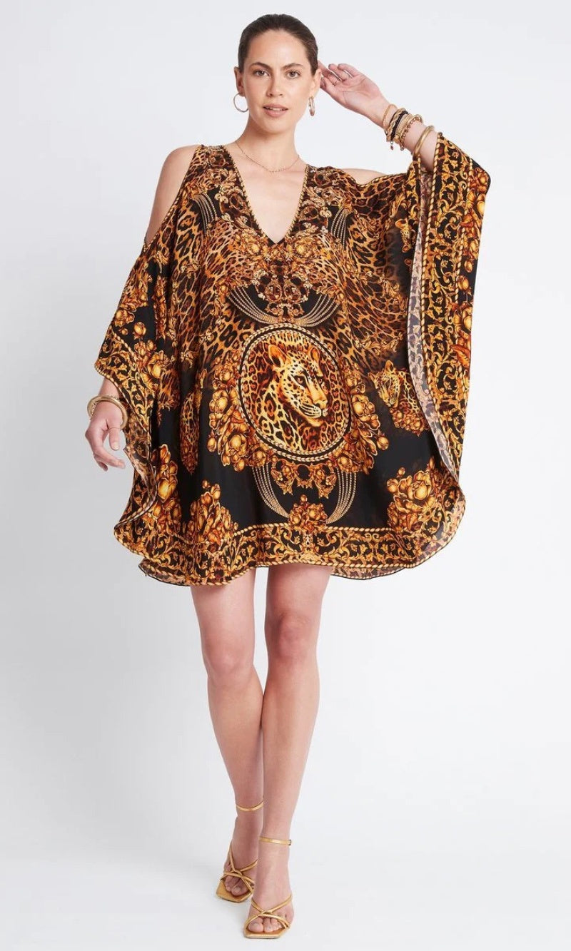 Silk Kaftan Dress with Slit Golden Lady