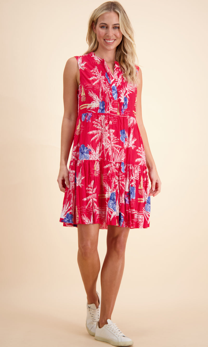 Cotton Sleeveless Dress Hibiscus, More Colours